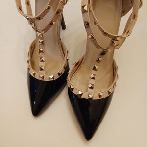 Studded Black and Cream Women's Heels